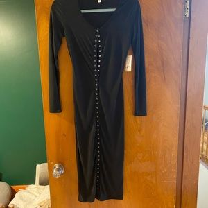 Black button up body con midi dress